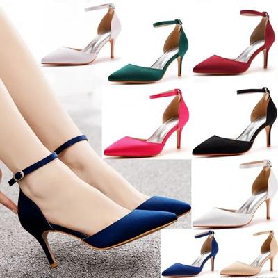 Sexy Knöchelriemen Sandalen Damen Party Reif Seide 7CM Blockabsatz Riemen mit Schnalle Formelles Kleid Kleid Damenschuhe Dunkelgrün