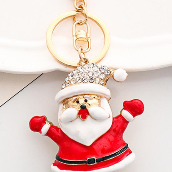 Keychain Pendant Sparkling Rhinestones Santa Claus Design Metal Keyring Decorative Key Holder Friends Bag