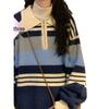 Unisex podzimní/zimní retro líný styl pruhovaný svetr s POLO límcem, pletenina inspirovaná univerzitním stylem