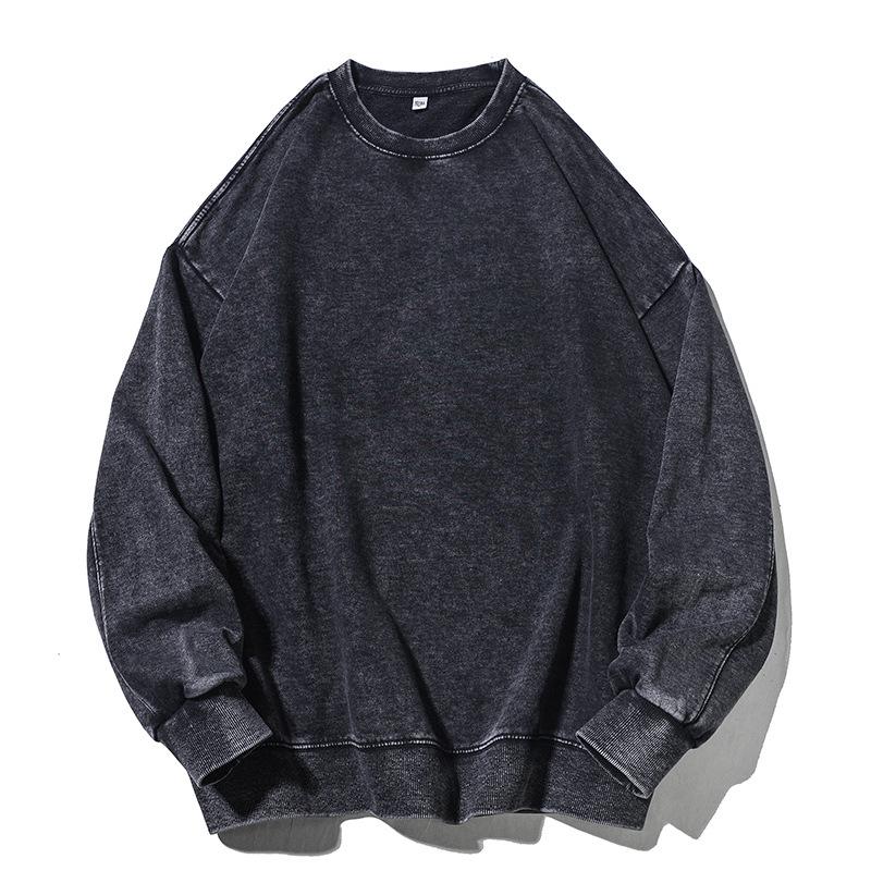 Men's 350g Vintage Washed Long Sleeve T-shirt - Lightweight Round Neck Casual Base Layer for Spring & Autumn.
