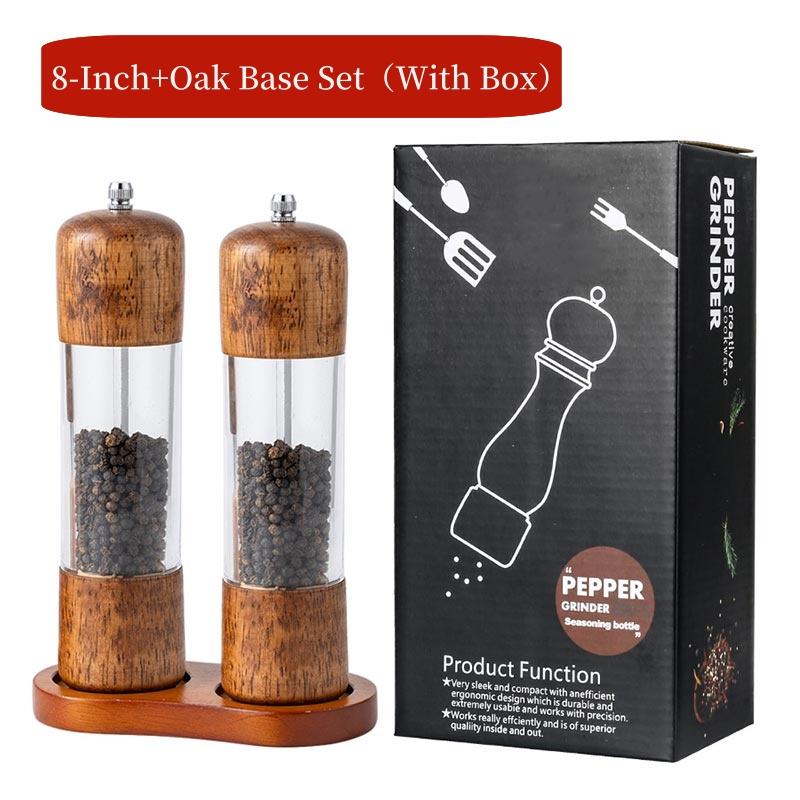 6/8Inch Manual Salt and Pepper Grinder,Solid Wood Spice Shaker Mill Tool With Base,Adjustable Ceramic Core Grinder Kitchen Tools