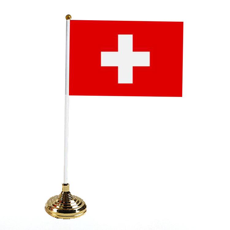 Office Table Flag Polyester 15 * 21cm Small Flag Plastic Flagpole Ornament with Base Table Flag