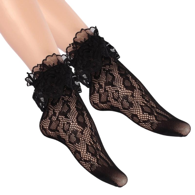 Lace Socks Fishnet Ruffle Frilly Ankle Socks Mesh Hollowout Patterned Anklet Stockings for Women Girls Hosiery Gift