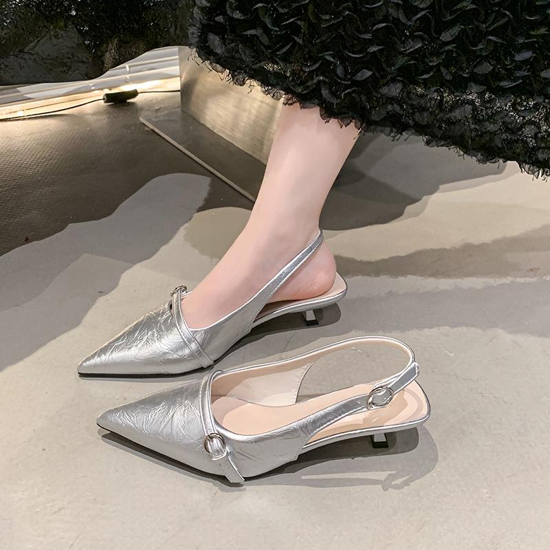 2025 Woman Sexy High Heels Women Sandals Summer Fashion Pointed Toe Low-heel Pumps Slingbacks Elegant Female Heeled Shoes