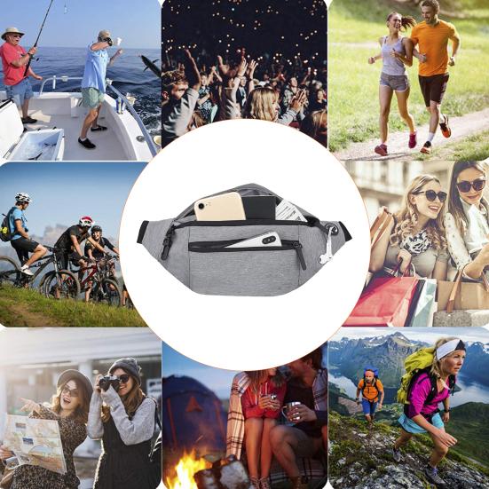 Reflective Waist Bag with Headphone Jack Zipper Closure Pockets Design Multi-purpose Style Belt Bag Running Accessory