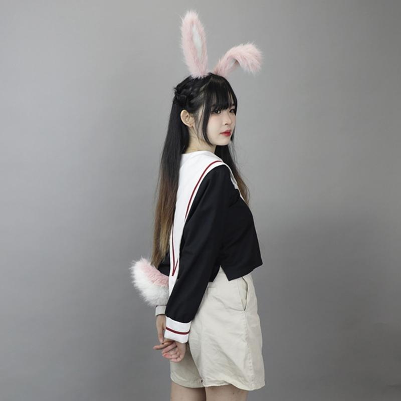 Soft Rabbits Tail Lovely Rabbits Ears Headband Plush Animal Tail Decorations Rabbits Ears Headwear for Halloween Party