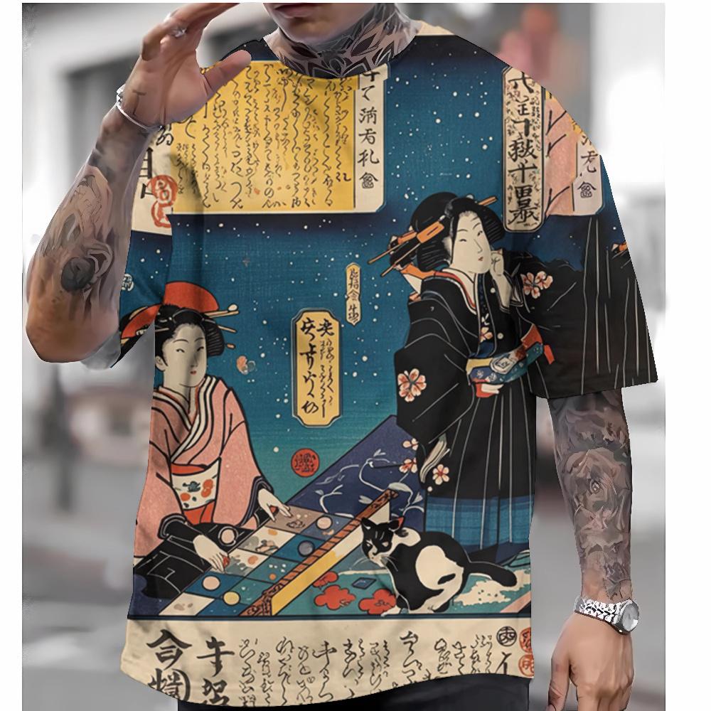 Summer Japanese style T-shirt men's Ukiyoe pattern T-shirt 3D printing