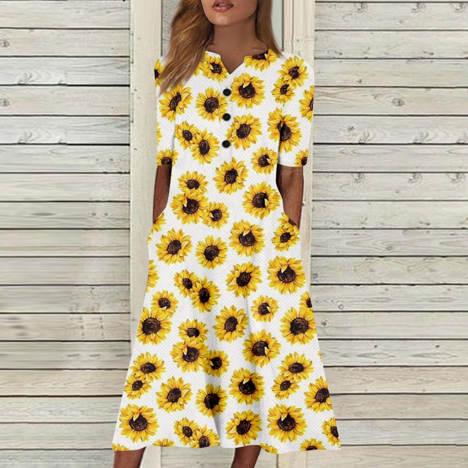 

Жіноча повсякденна сукня з V-подібним вирізом і короткими рукавами з кишенями XL жовтий