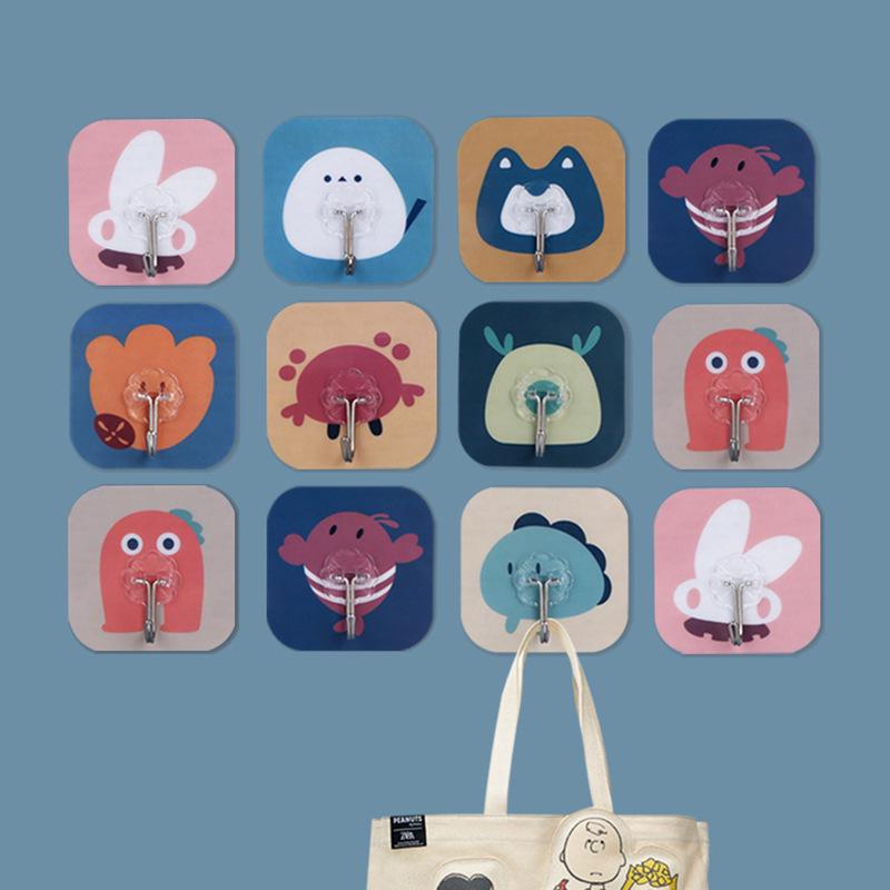 Seamless Cartoon Adhesive Wall Hooks: No-Drill Kitchen & Bathroom Organizer