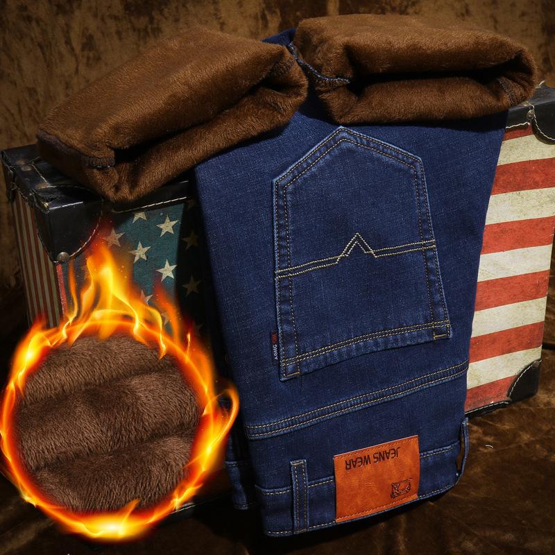 Herbst- und Winter-Neue Herrenbekleidung mit Fleece/Normale Jeans Locker Gerades Bein Business Casual Vielseitige Arbeit Stand Elastische Hose