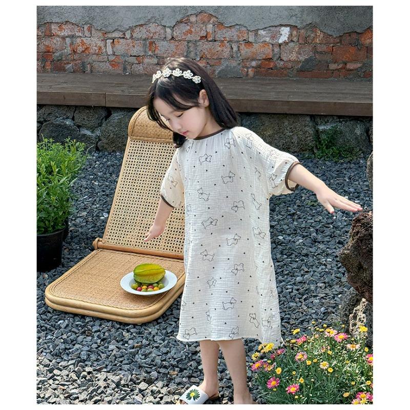 Sweet Short Sleeve Girls Kids Sleep Dress Casual Summer Home Nightgown