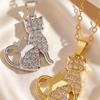 Cute Cat Butterfly Pendant Necklace Fully Inlaid Zircon Collar Chain for Women Girl Simple Exquisite Daily Wear Jewelry Gifts