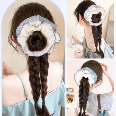 40cm Double Twist Braid Synthetic Wig Sweet Bubble Large Intestine Hairband Girls' Daily Simulation Ponytail