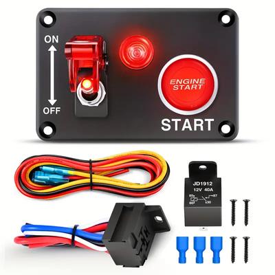Arranque de coche de carreras de 12 V, botón de arranque y parada, luz de encendido, interruptor de palanca, panel, accesorios automotrices para barco, ATV, UTV