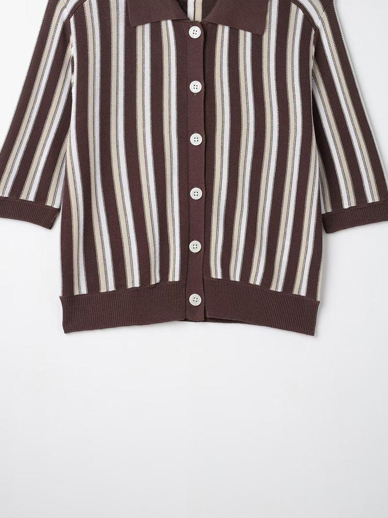 2025 Summer European & American Striped Knit Polo Jacket
