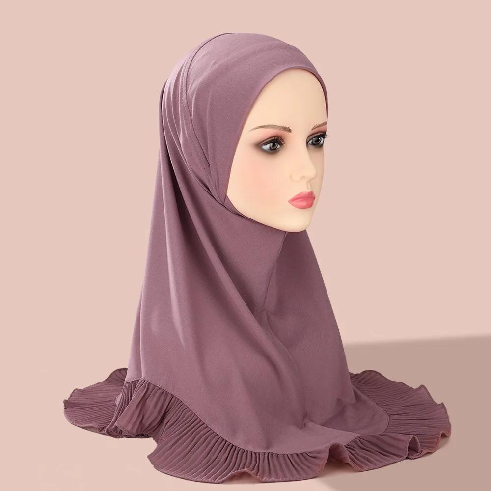 Muslim Women One Piece Amira Hijab Middle Eastern Turban Ruffles Headscarf Ethnic Pullover Headscarf Malay Full Cover Hat Mujer