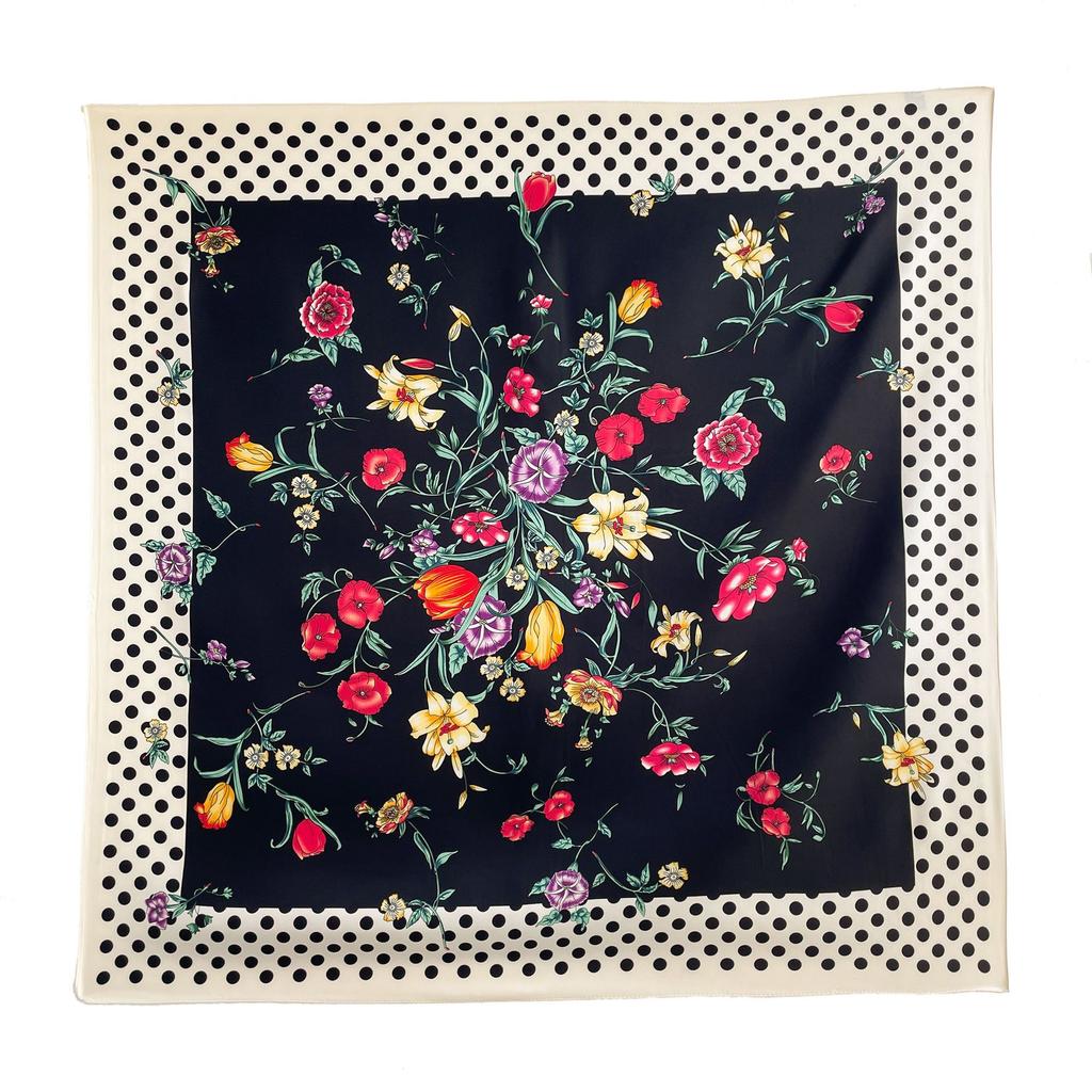 Headscarf Printed Twill Silk Large Square Scarf Small Fragrant Silk Scarf Women'S Anti-Sun Scarf Decorative Scarf Shawl 90Cm