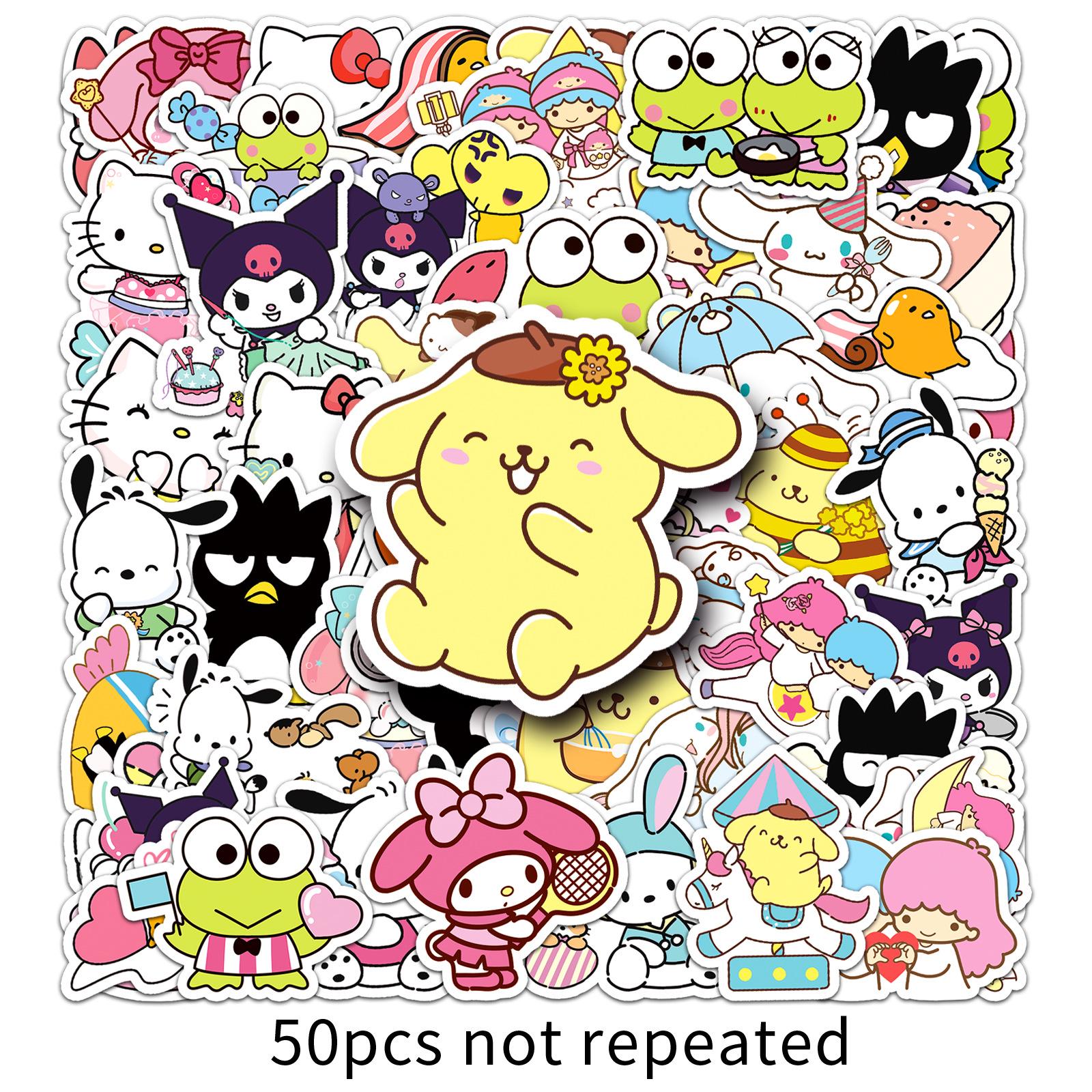 50 Sanrio Cute Cartoon Stickers: Guka, Pompompurin, Kuromi for Decorating Phone Cases, Small Mochi Stickers