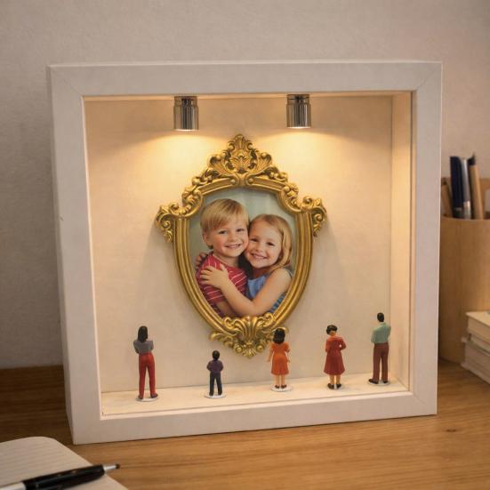 DIY Mini Museum Silhouette Box with LED Light Mini Museum Frame Kit with 5 Figurines And 1 Frame Personalized Photo Display Case for Wedding Birthday