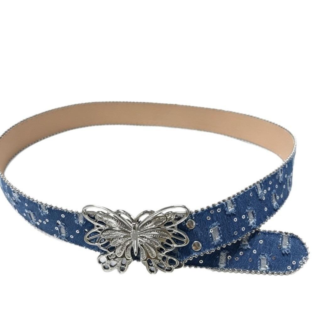 Sequins Wide Belt Y2K Denim Waistbands Simple Butterfly Belt Female/Girls