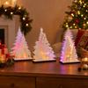 Christmas Tree Tabletop Wooden Decor with Colorful Lights , Holiday Desk Ornament for Festive Display