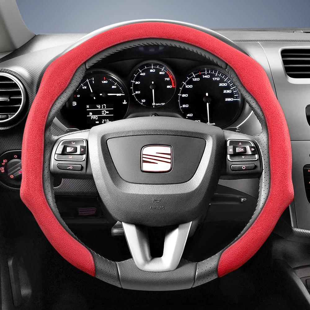 nlcr7 Suitable for Seat Premium Suede Snap-On Steering Wheel Cover, Non-Slip and Durable, Available for Ibiza, Arona, Leon, Leon Sportstourer,