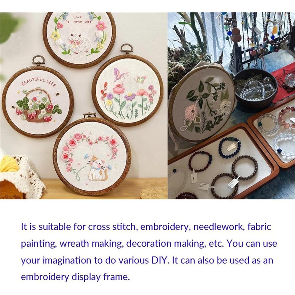 6 Pcs Imitated Wood Embroidery Hoops Frame, Round Hoop with 16 Needles for Art Craft DIY Sewing