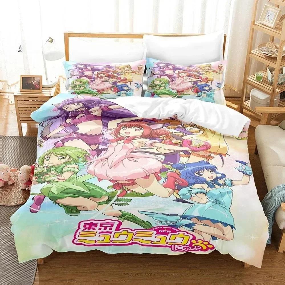 3D-Druck Anime Kawaii Girls Tokyo Mew Mew Bettwäsche-Set Einzelbett Twin Full Queen King Size Bettset Erwachsene Kinder Schlafzimmer Bettbezug-Sets