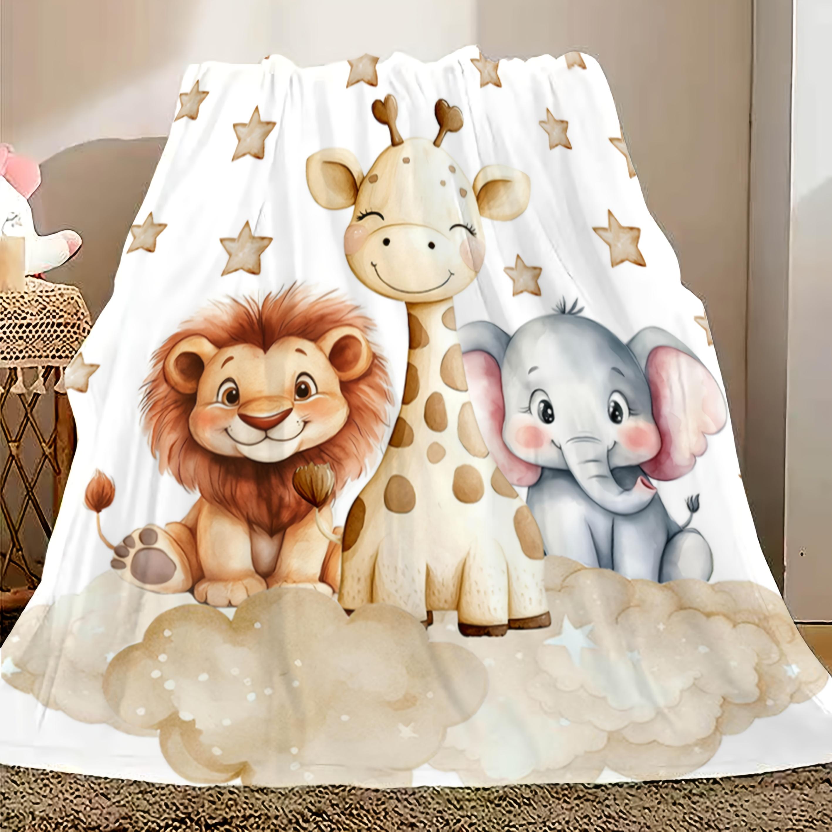 Op Maat Gemaakte Cartoon Dieren Deken Leeuw Giraf Olifant Wolken Fleece Plaid Kindercadeau Zacht Warm Alle Seizoenen Babykamer Decoratie 130x150cm51x59in