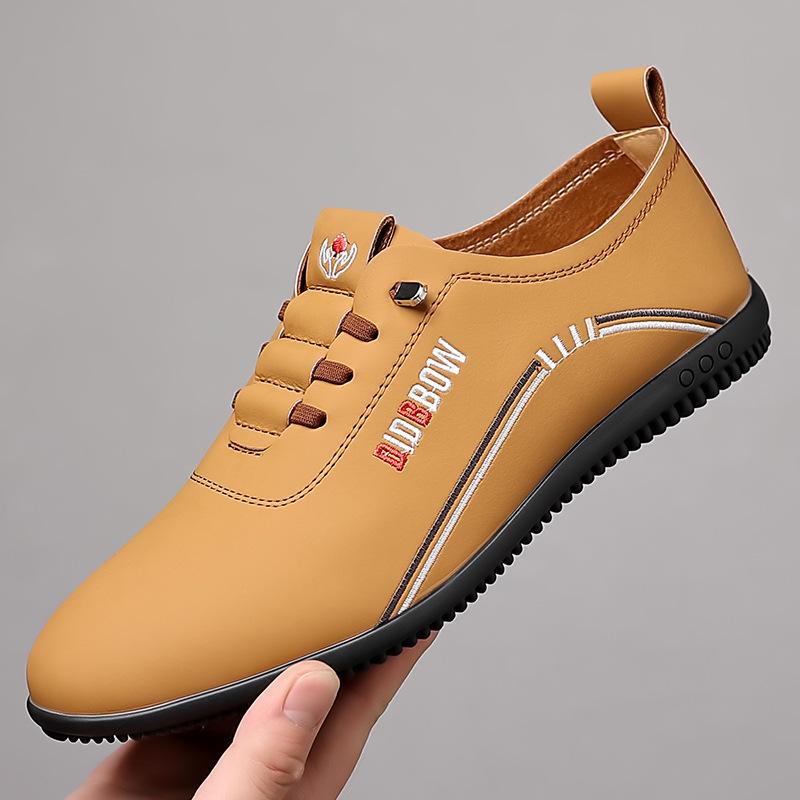 Casual Leather Shoes Men's Shoes Soft Sole Business Casual Shoes Flat British Beanie Shoes Men
