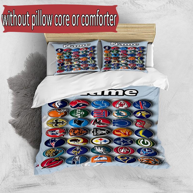 3pcs Duvet Cover Set (1*Duvet Cover + 2*Pillowcase, Without Core), Custom Name NFL Pattern Bedding Set, Home Bedroom Decor Gift