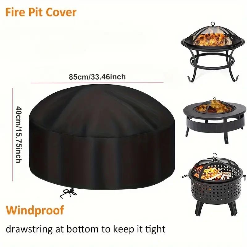 Duty Outdoor Fire Pit Cover - Full Coverage Round BBQ Grill Cover with Drawstring Closure, Fire Pit Cover for Outside