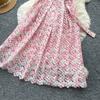 Elegant Beaded Short Sleeve Flower Lace Dress Women's Formal Evening Embroidery Crochet Hollow Out Long Party Dress