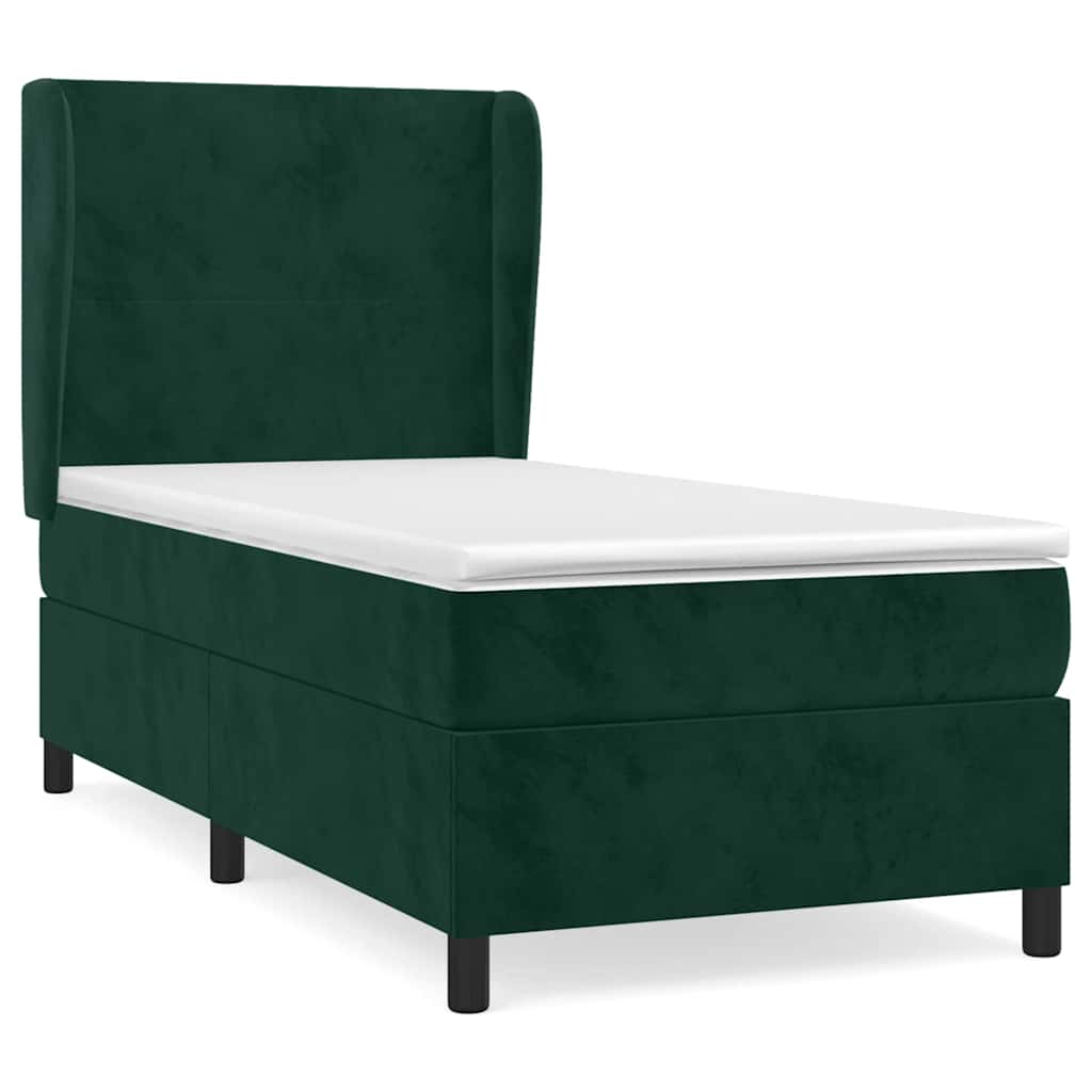 Box Spring Bed with Mattress Dark Green 90x190 cm Velvet