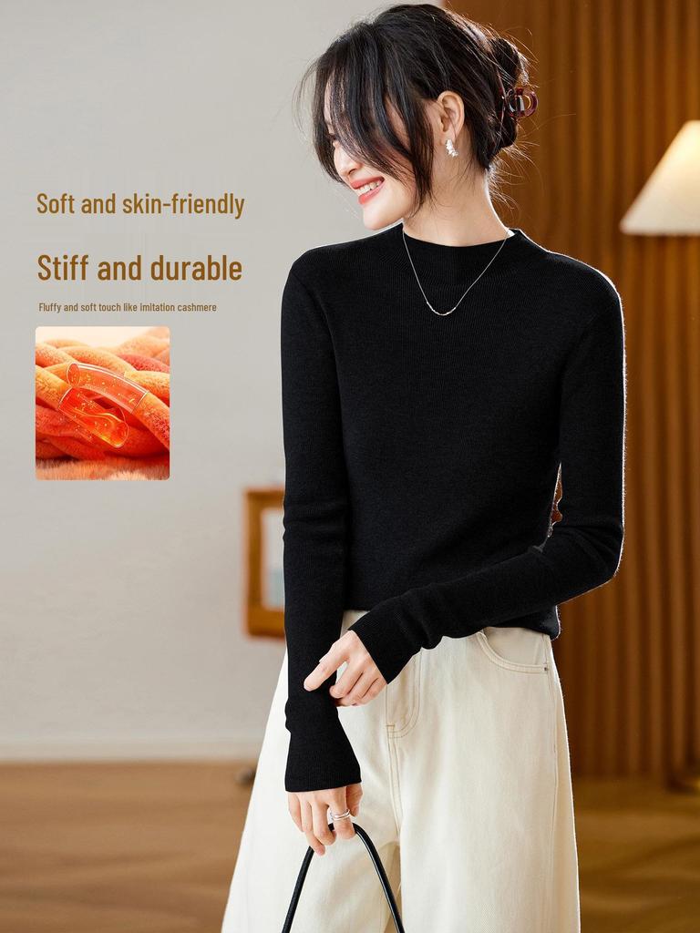 Women's Cotton Cocoon Half-High Collar Knitwear - Slim Fit Solid Color Base Layer Top (Spring/Autumn 2026)