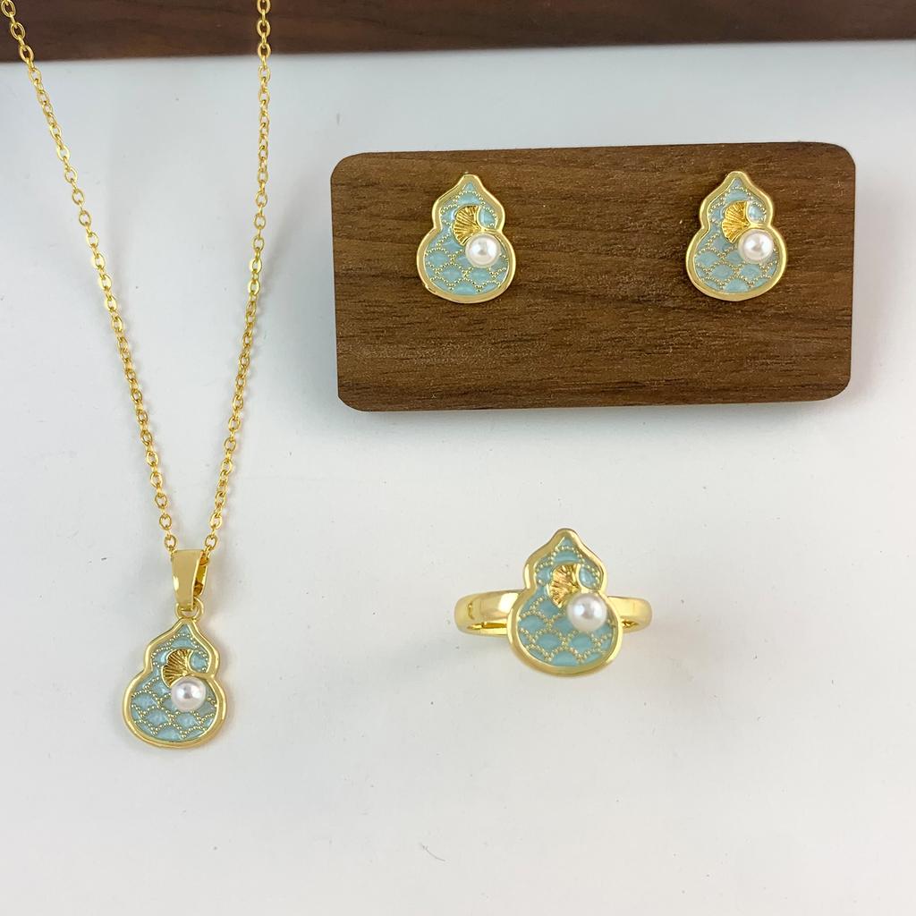 Lantern-shaped Auspicious Charm Necklace for Women, Light Luxury, High-end, Elegant Earrings and Rings Accessory Set