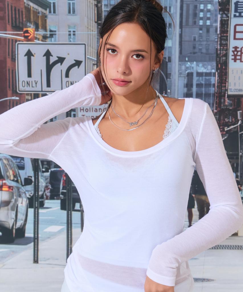 Lojanneu Breeze Sheer Long Sleeve Top (White)