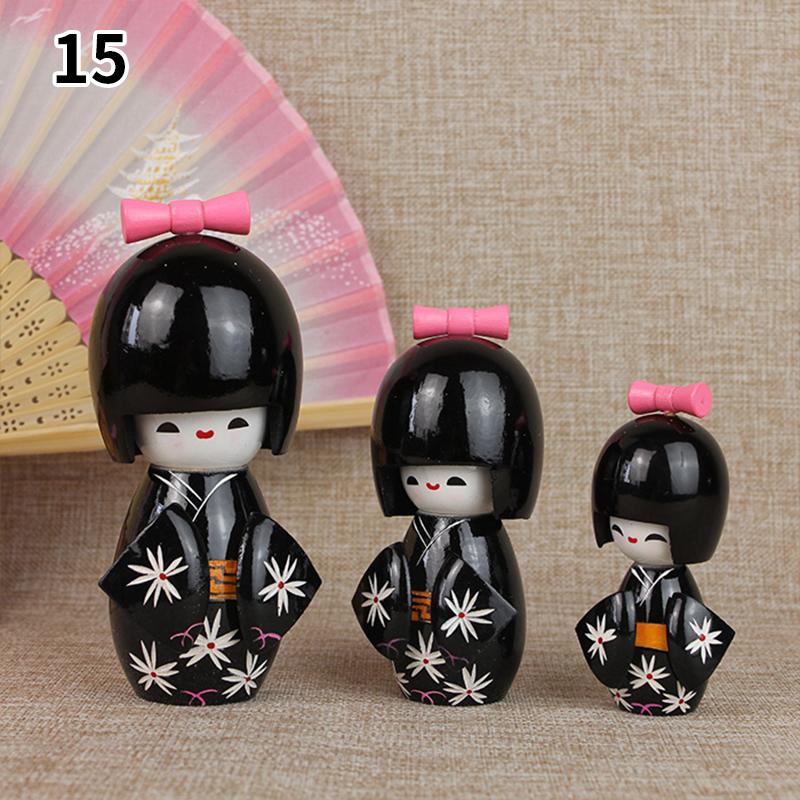 3Pcs/Set Japanese Geisha Kimono Figurine Asian Kokeshi Girl Statue Figure Toy Wooden Traditional Oriental Decor Ornaments