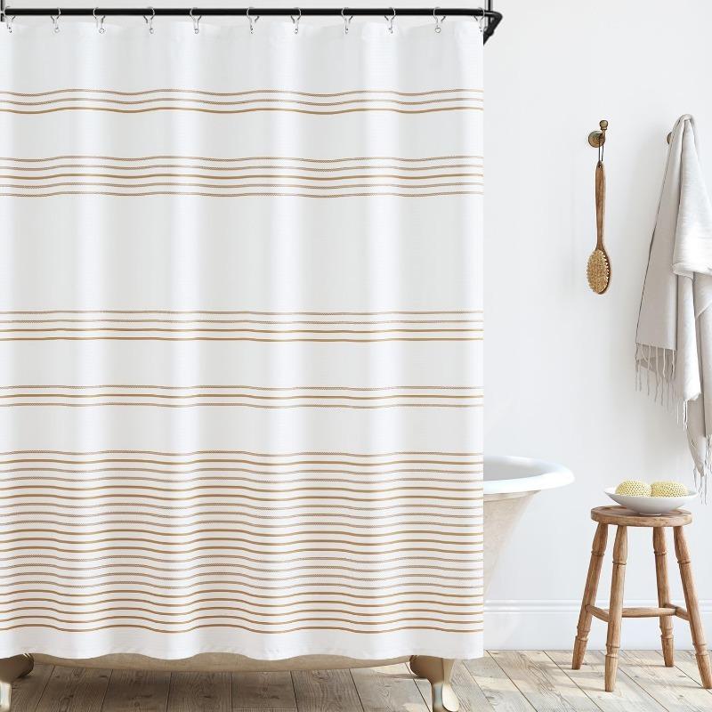 Marineblaue und weiße Duschvorhang für Badezimmer Modernes Bauernhaus Gestreift Wasserdichtes Stoff-Duschvorhang-Set mit 12 Haken