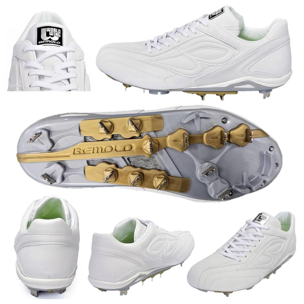 Bimoro Baseball Straby Double B High School and Gold World Easy to Game Cleats, #1090, Baseball, Boys' Seniors', Teeth, Wing, White, Use, Practice,