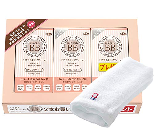 Azuma Trading Co., Ltd. [Same Price, Includes Imabari Towel] Mineral BB Cream 40g x 3 Set / Tabibijin Natural Minerals and 80% Beauty Serum Ingredient