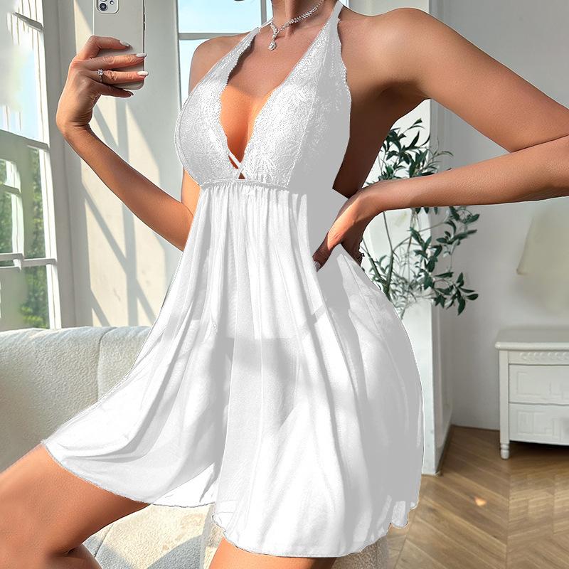Halter Backless Sheer Mini Nightgown Sexy Sweet Loungewear Dress Women's Breathable Pajamas 712 Daring Playful Sleepwear Ideal for Intimate Evenings