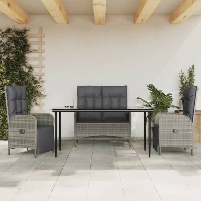 VidaXL Ensemble à manger jardin 4pcs et coussins Gris Résine tressée, ensemble de meubles de jardin, ensemble de salle à 3203504
