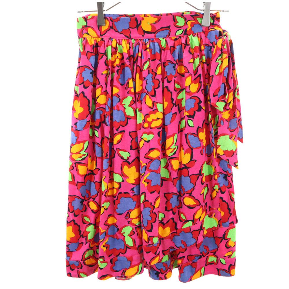 YVES SAINT LAURENT 90s Old Floral Mimole length Wrap skirt No. 9 pink Women Used