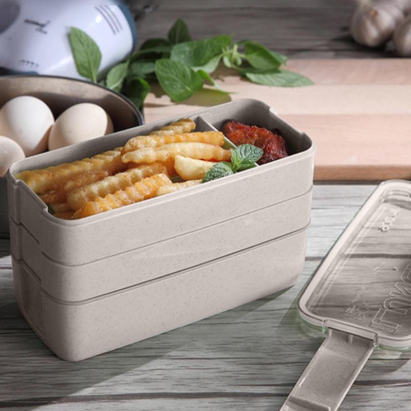 Bento Box for Kids 3 Stackable Lunch Box Leak-proof Portable Lunch Food Container Wheat Straw Food Storage Box Dishwasher