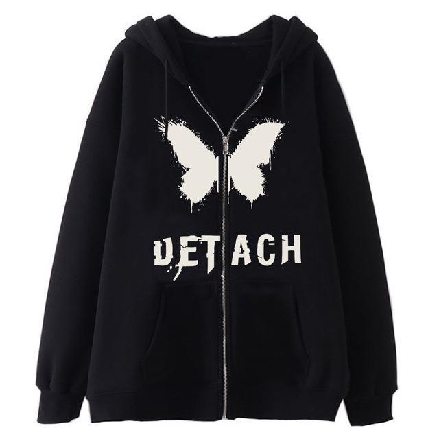 Unisex Gotisk Dödskalle Huvtröja med Metalldragkedja - Stor Storlek Harajuku Stil