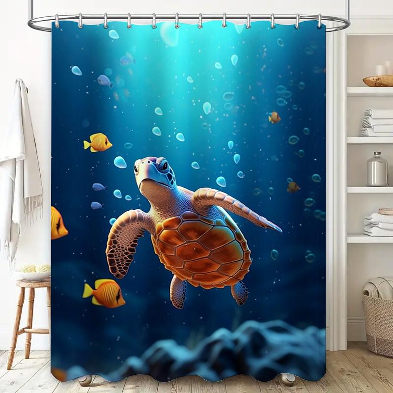 3D Ocean Turtle Fish Bath Shower Curtain Waterproof Decoration Home Decor 180X240Cm
