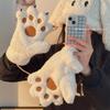 Winter Cute Cartoon Girl Plus Velvet Windproof Warm Bear/Cat Paw Neck Hanging Gloves