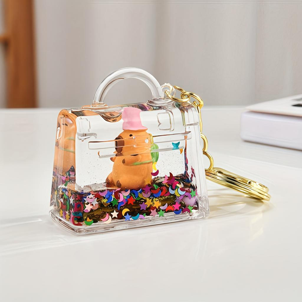 1pc Capybara Quicksand Keychain Acrylic Resin Floating Charm, Multiple Styles, Backpack Pendant, Ideal Gift Accessory with Cute Animal Charm