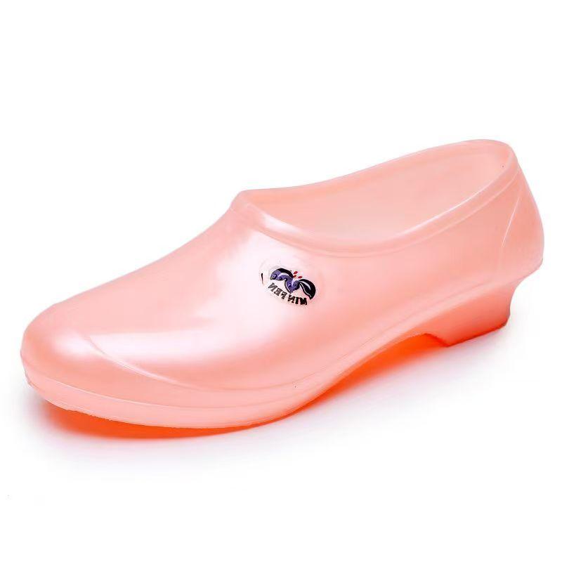 Women's New Shallow Low Heel Jelly Rain Shoes Round Toe Non Slip Slip On Waterproof Lightweight Candy Color Kitchen Work Shoes